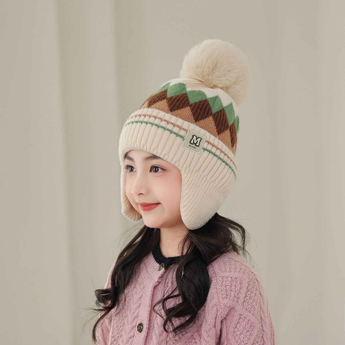 Children's Thick Knitted Woolen Ear Protection Winter Cap
