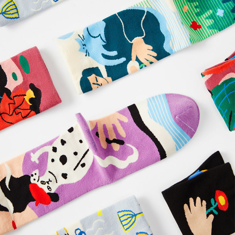 5 Pair set cartoon color trend Autumn and winter socks for men & women