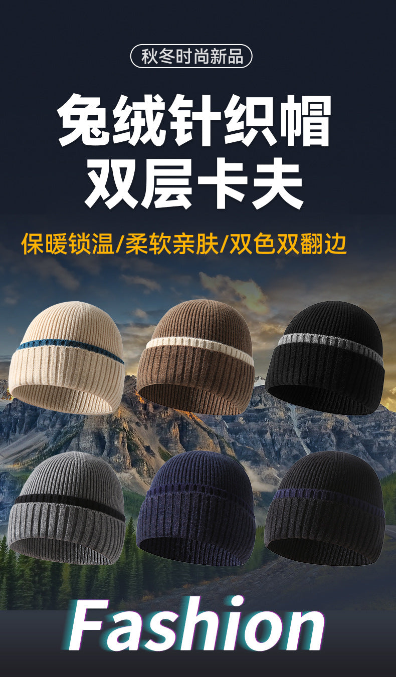 Yarn knitted winter men's and women's thickened beanie hat