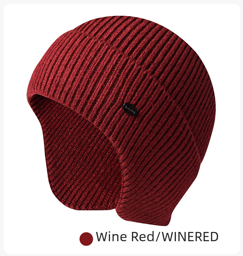 Winter knitted solid color warm ear protection outdoor riding wool hat