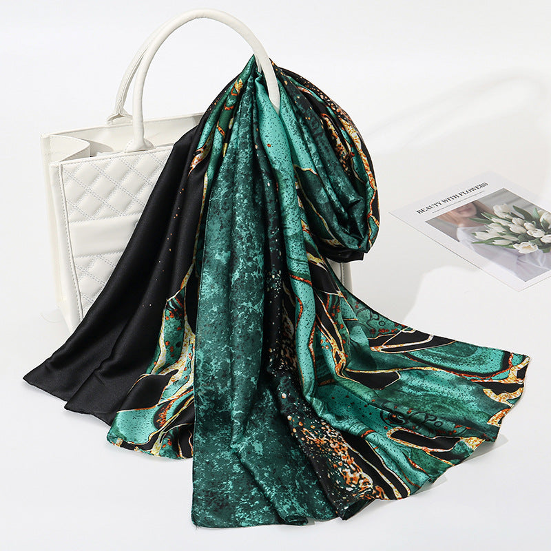 Elegant Design Aquatic Printed Satin Silk Scarf