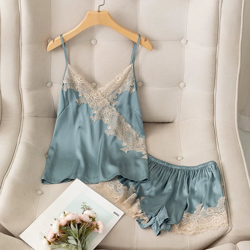 Women's spring summer ice silk Sleeve less thin suspender two-piece set