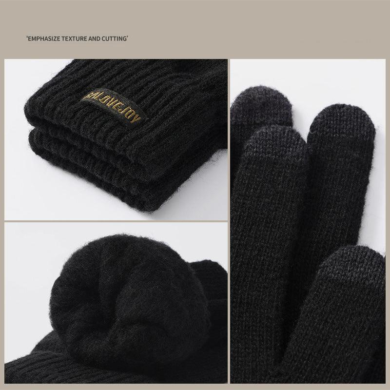 Autumn and Winter velvet cold proof versatile outdoor cycling knitted gloves