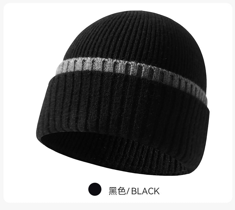 Yarn knitted winter men's and women's thickened beanie hat