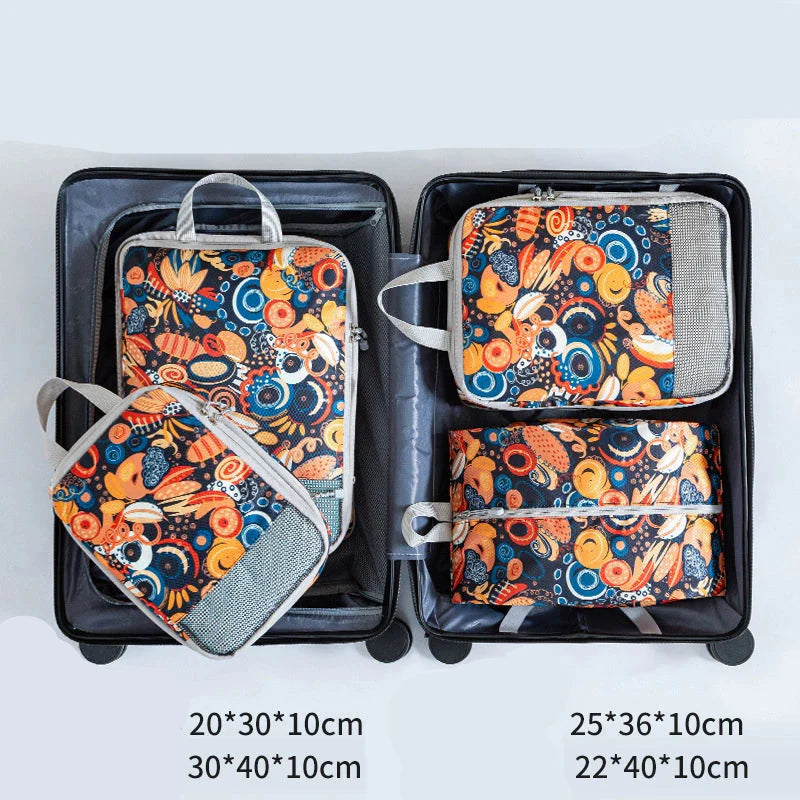 Printed travel pouch compression 4pcs set Travel Storage Bag
