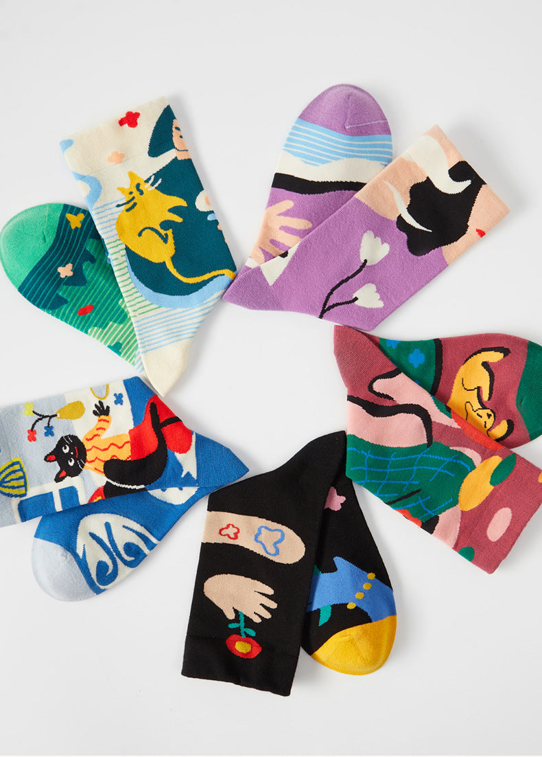 5 Pair set cartoon color trend Autumn and winter socks for men & women