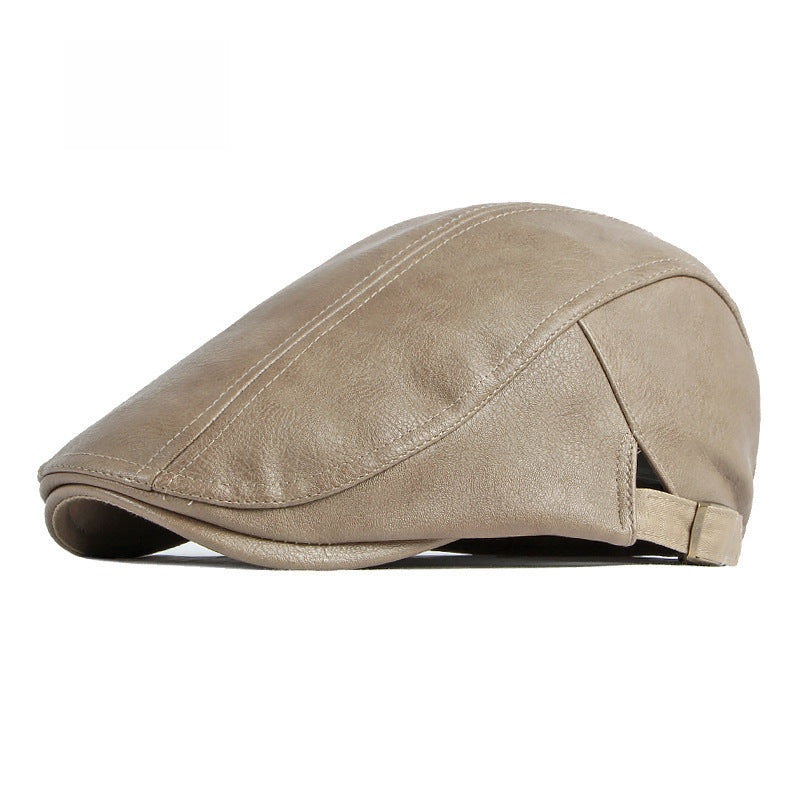 Winter PU leather British retro thickened men's beret