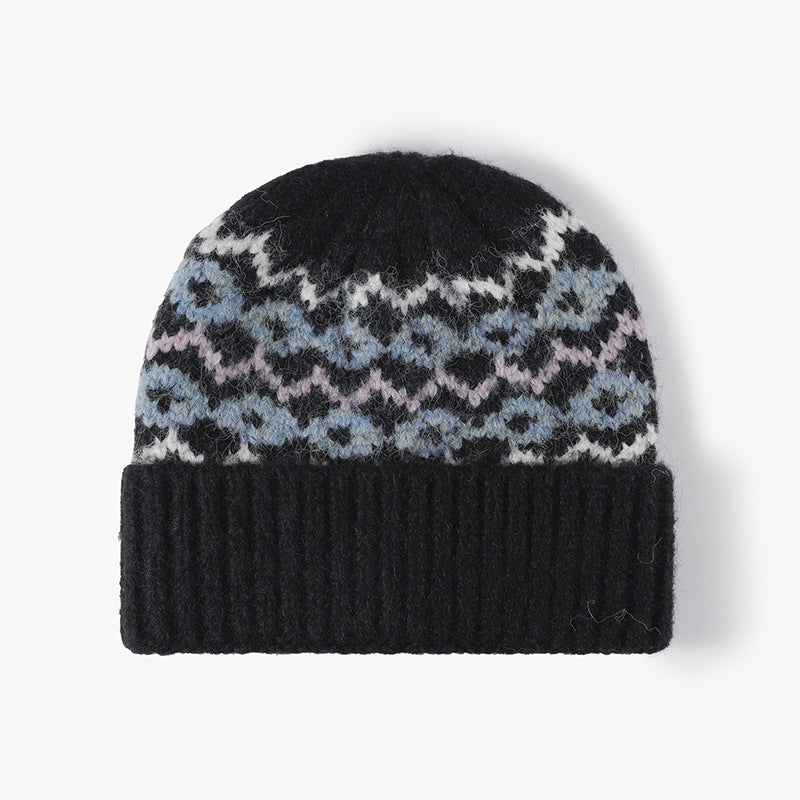 Winter striped jacquard warm thickened knitted outdoor hat