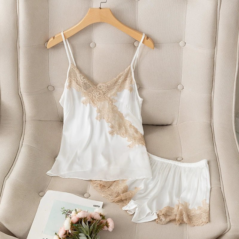 Women's spring summer ice silk Sleeve less thin suspender two-piece set