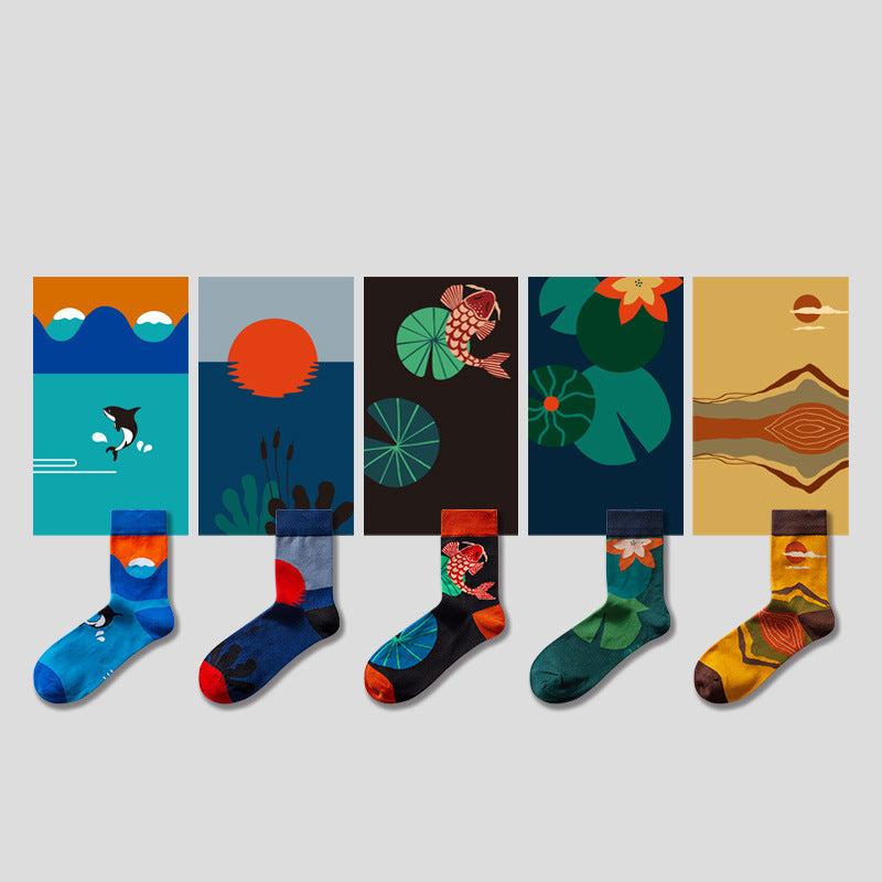5 Pair set cartoon color trend Autumn and winter socks for men & women