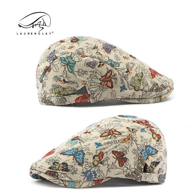 All Season New Butterfly Embroidery Ethnic Style Beret Cap