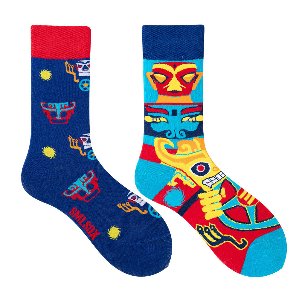 Winter mid high tube Asymmetrical Colorful trendy cotton socks