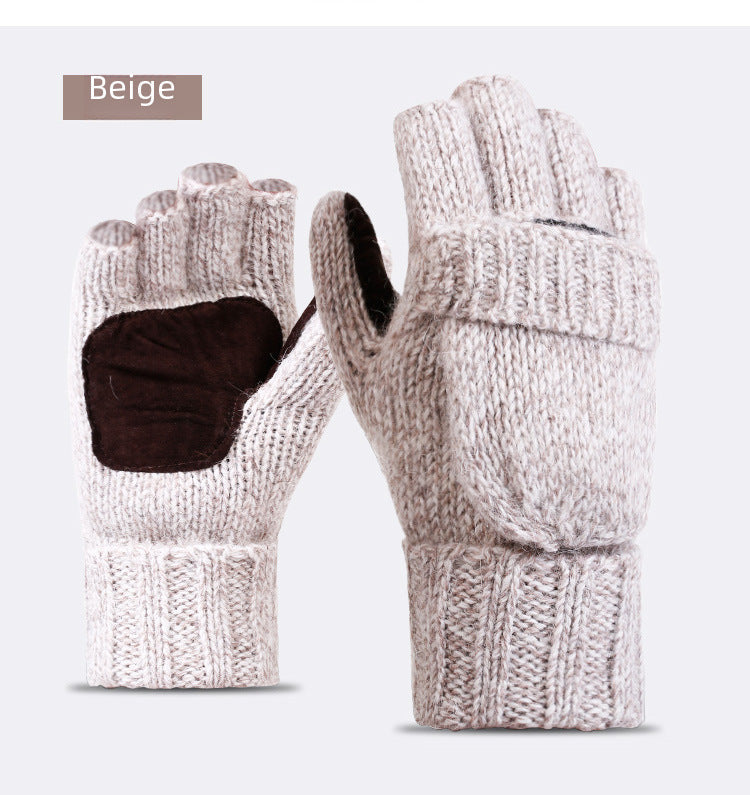 Wool knitted half finger Korean style thickened winter gloves