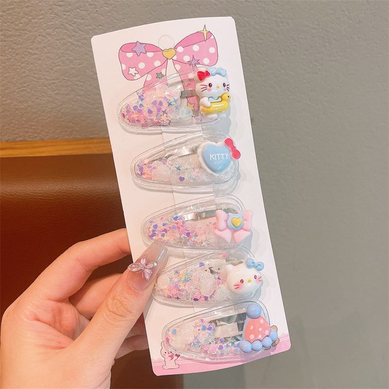 Children's Cute Cartoon Face Quicksand Inside Hairpin Clip