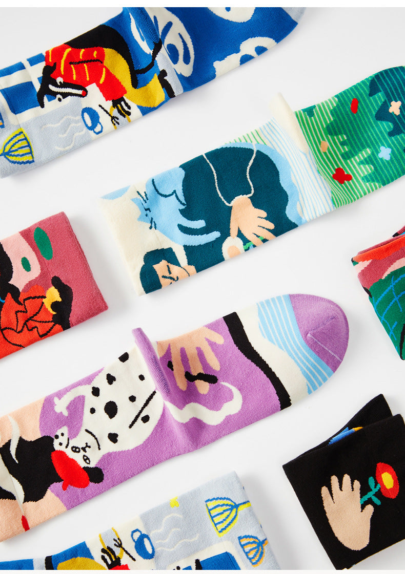 5 Pair set cartoon color trend Autumn and winter socks for men & women