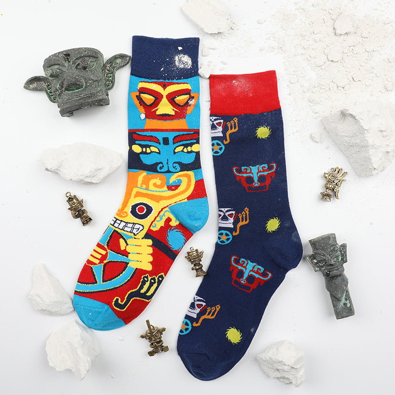 Winter mid high tube Asymmetrical Colorful trendy cotton socks