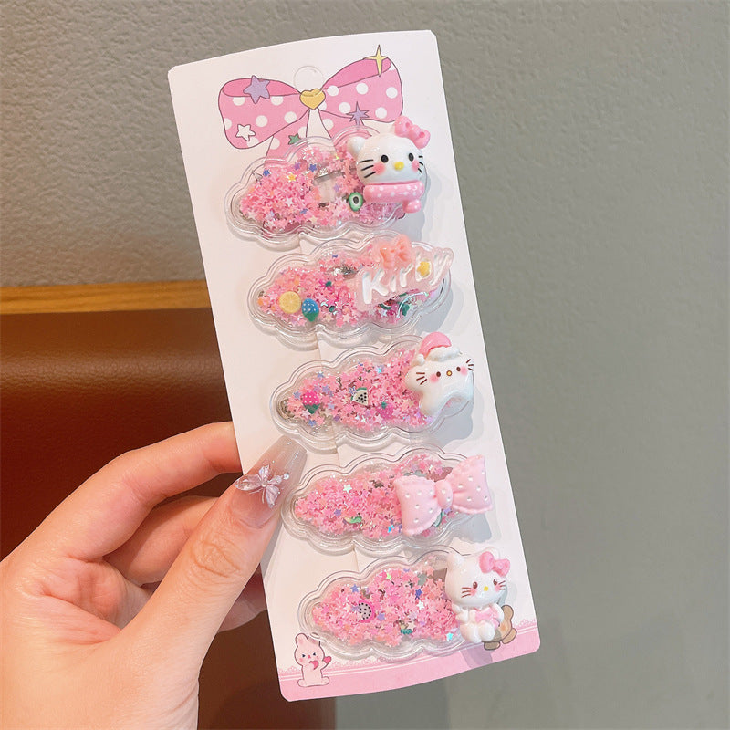 Children's Cute Cartoon Face Quicksand Inside Hairpin Clip