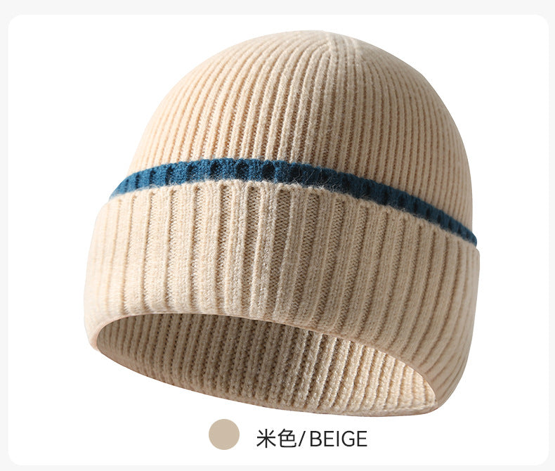 Yarn knitted winter men's and women's thickened beanie hat
