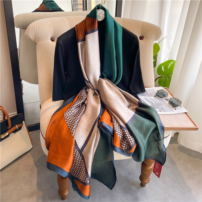 Elegant Geometry Pattern Colorful Women's Satin Silk Scarf