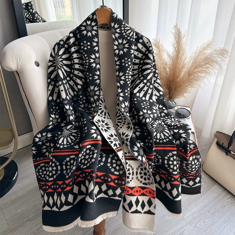 Women's Bohemian Style Sunflower Pattern High Quality Winter Shawl