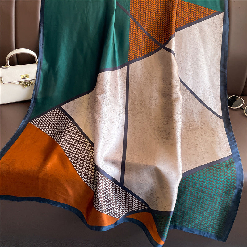 Elegant Geometry Pattern Colorful Women's Satin Silk Scarf