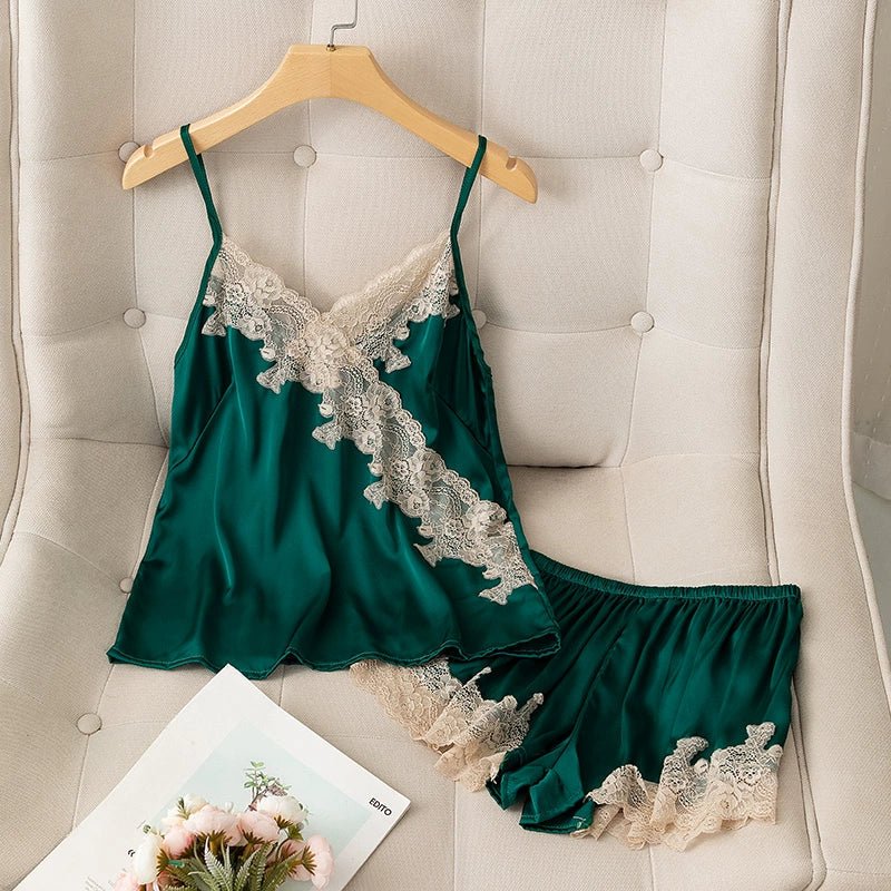 Women's spring summer ice silk Sleeve less thin suspender two-piece set