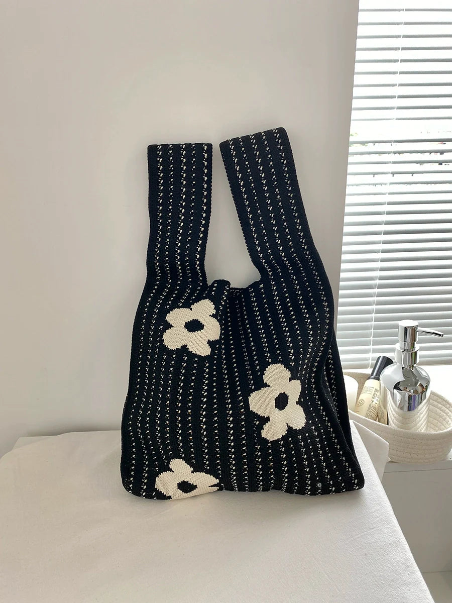 Candy Color Floral Knitted Tote Hand Bag For Women (ALAUDDIN)
