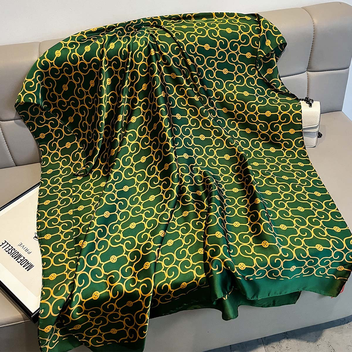 Versatile Korean Chic Line Print Satin Silk Scarf for Women