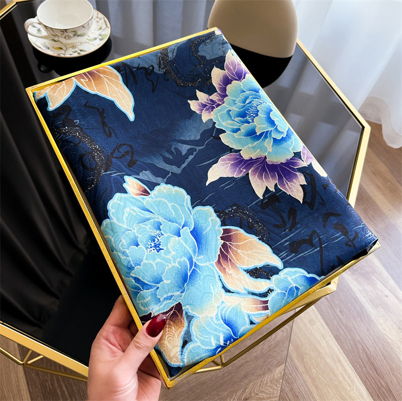 Luxury Floral Design Printed Comfortable Satin Silk Scarf
