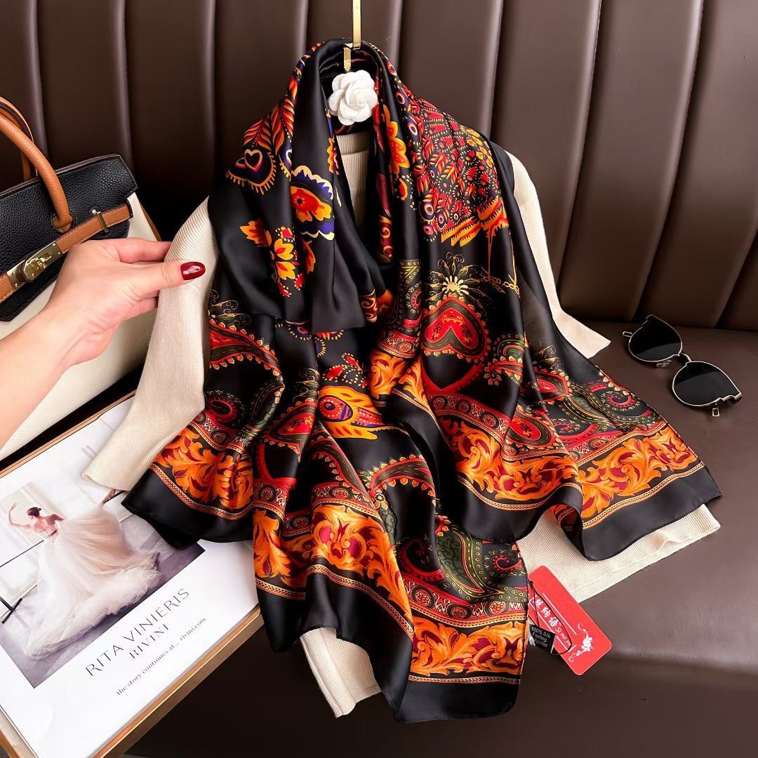 Multicolor Floral Design Ethnic Pattern printed Satin Silk Scarf