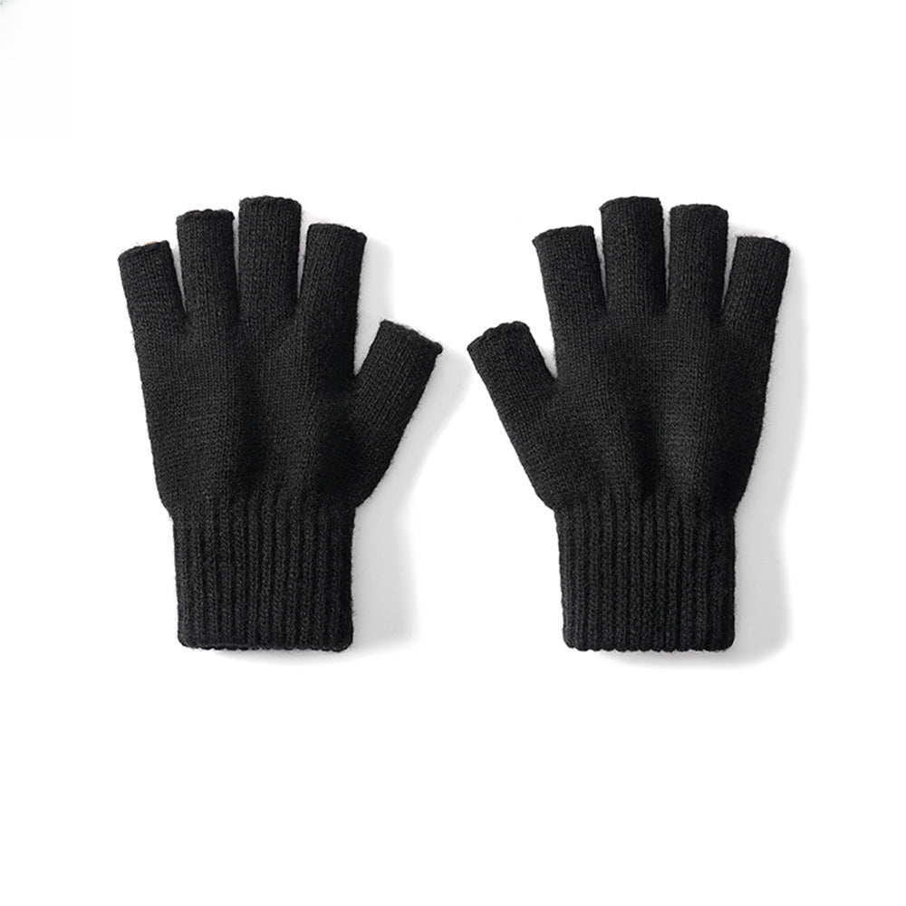 Winter knitted half-finger windproof woolen gloves