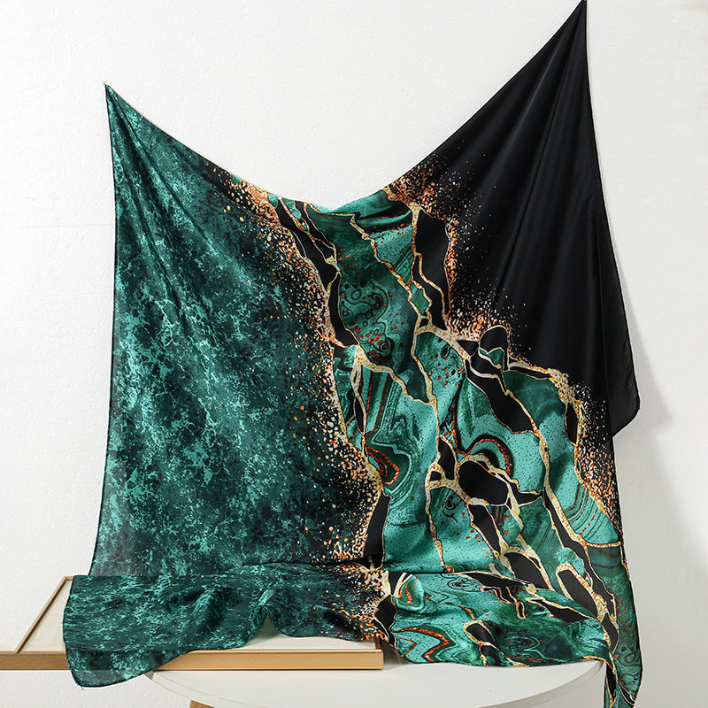 Elegant Design Aquatic Printed Satin Silk Scarf