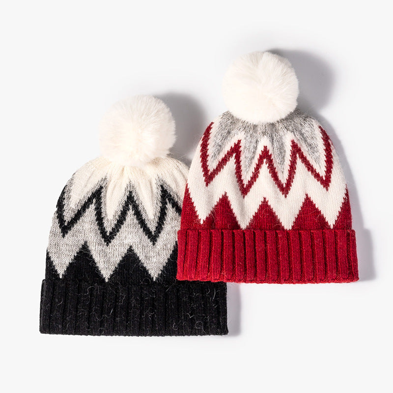 Western Style Knitted Rabbit fur Thick Warm Wool Beanie Hat