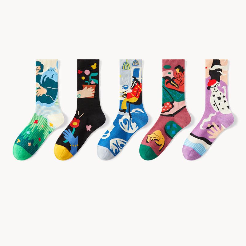 5 Pair set cartoon color trend Autumn and winter socks for men & women