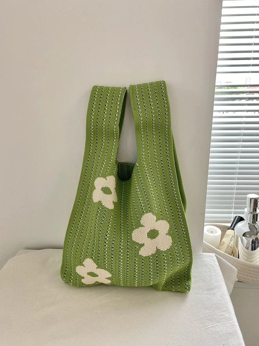 Candy Color Floral Knitted Tote Hand Bag For Women (ALAUDDIN)