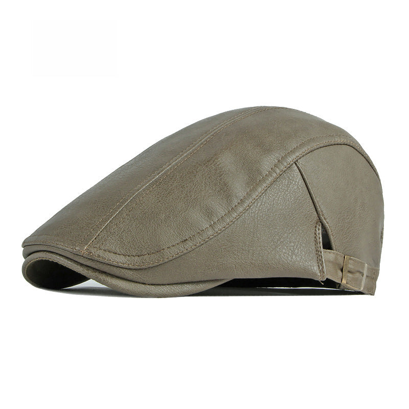 Winter PU leather British retro thickened men's beret
