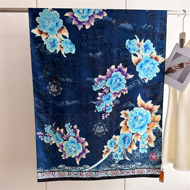 Luxury Floral Design Printed Comfortable Satin Silk Scarf