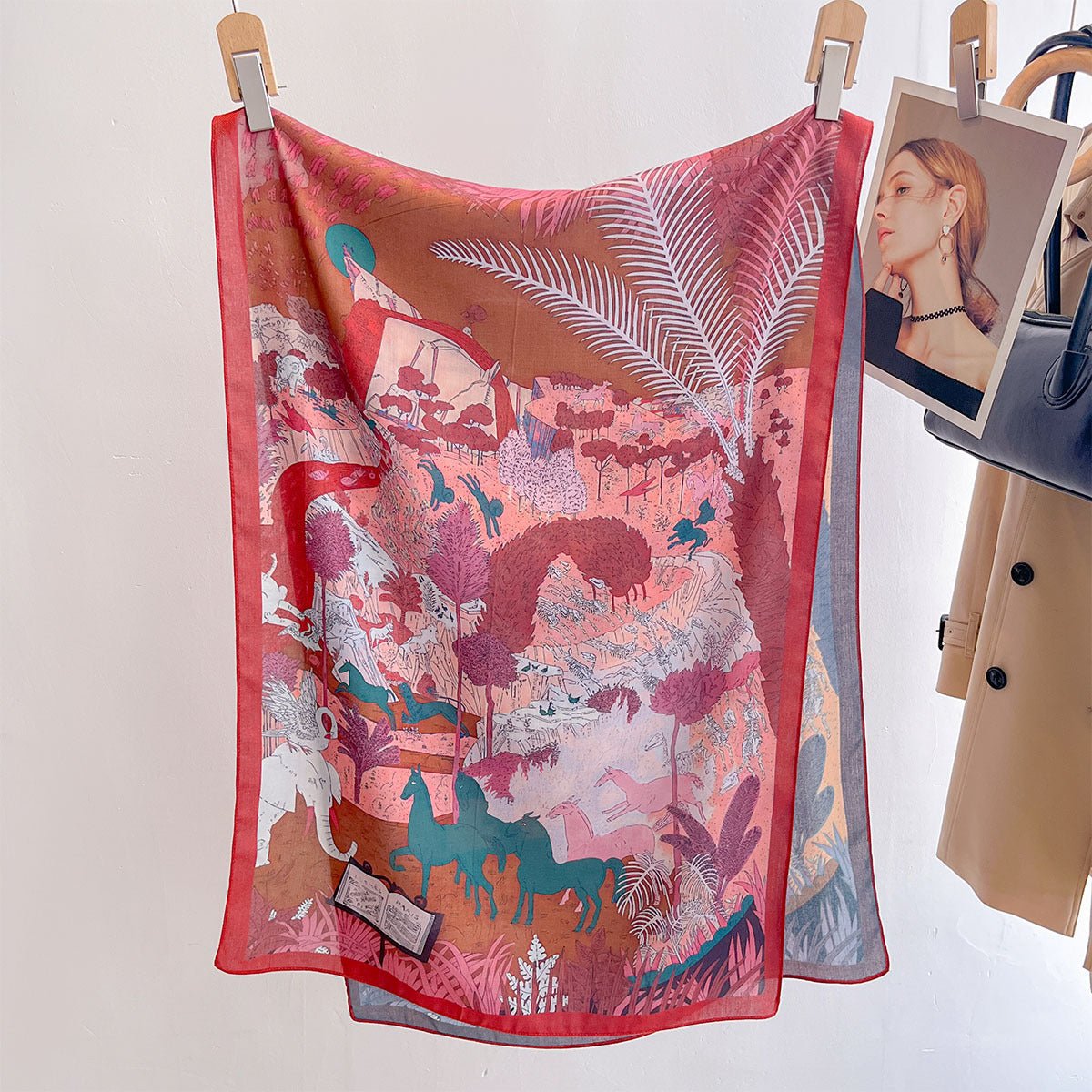 Women's Elegant Design Floral and Animal Printed Viscose Scarf