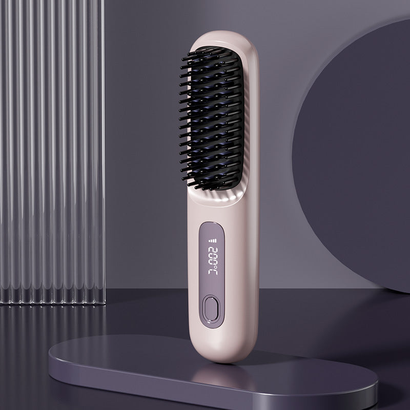 Cordless Portable Ceramic Negative Ion Hair Straightening Styling Brush Onyx