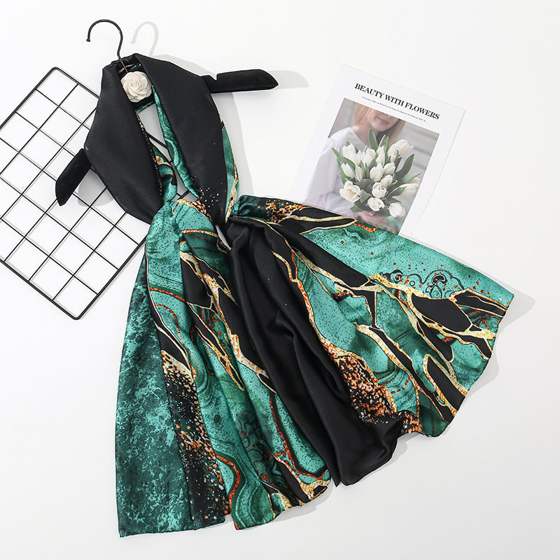 Elegant Design Aquatic Printed Satin Silk Scarf