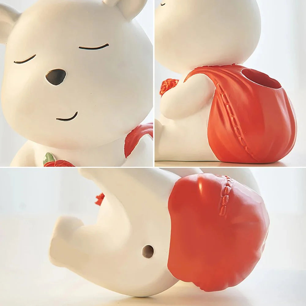 Creative White Bear Resin Animal Statue Pen Holder Makeup Brush Organizer Decor