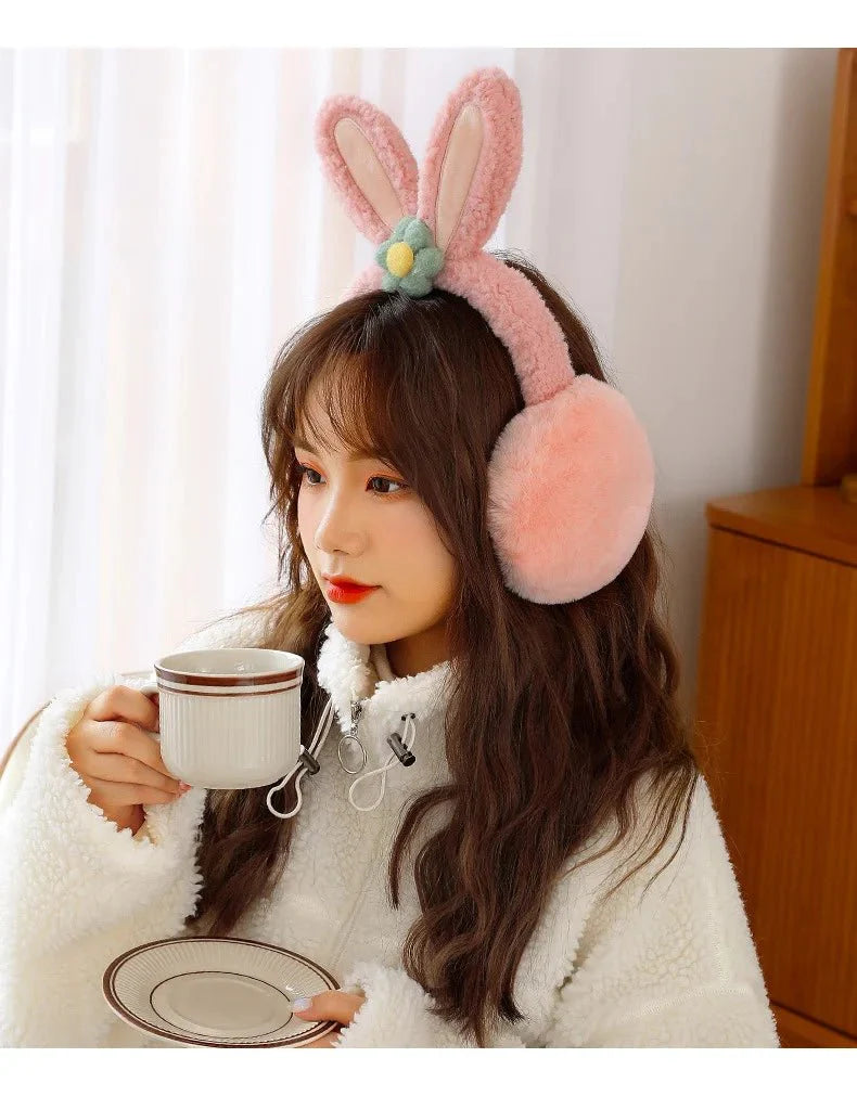Cold Protection Cute Flower Plush Folding Earmuffs