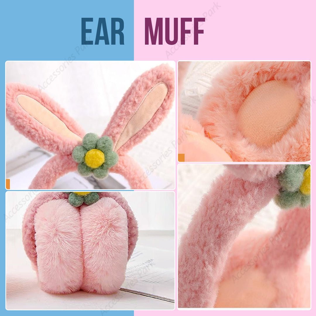 Cold Protection Cute Flower Plush Folding Earmuffs