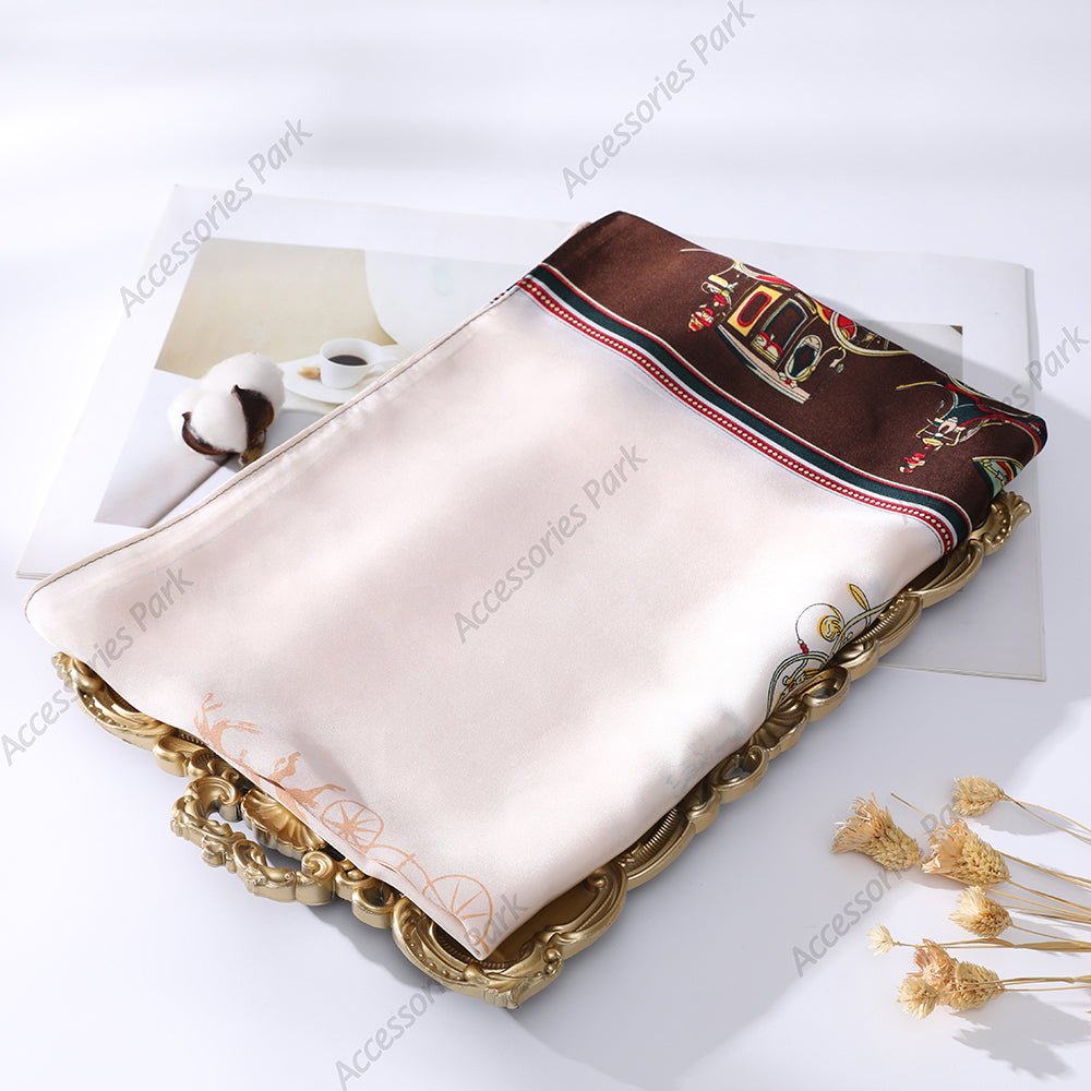 Women's Fashion, Retro Carriage Design Satin Silk Scarf