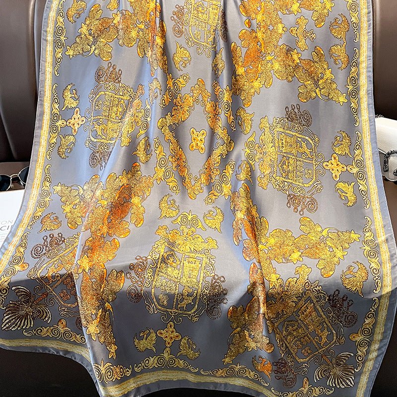 Vintage Golden Pattern Silky Smooth Satin Silk Scarf