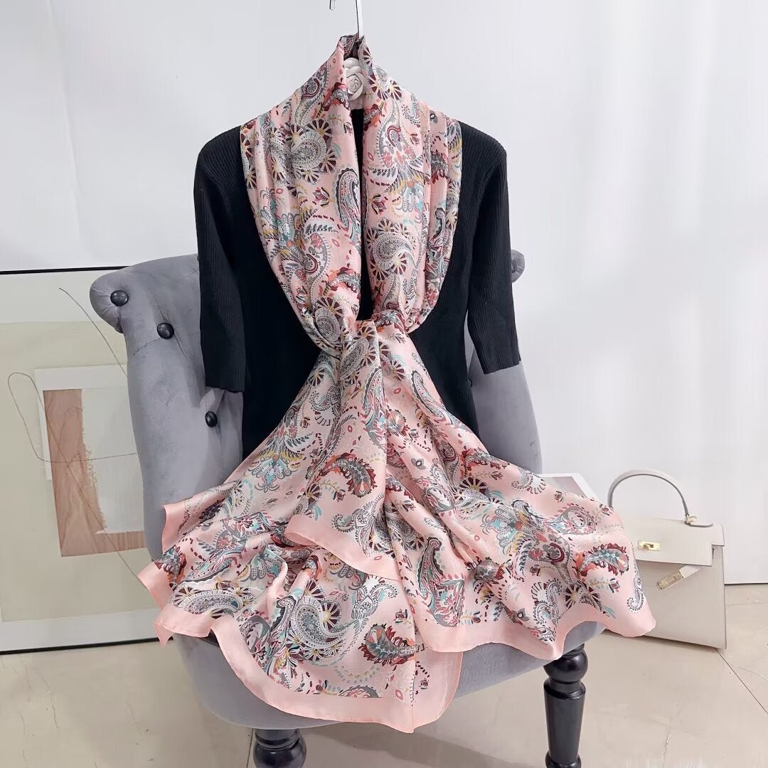Women's Ethnic Floral Pattern Summer Friendly Satin Silk Scarves