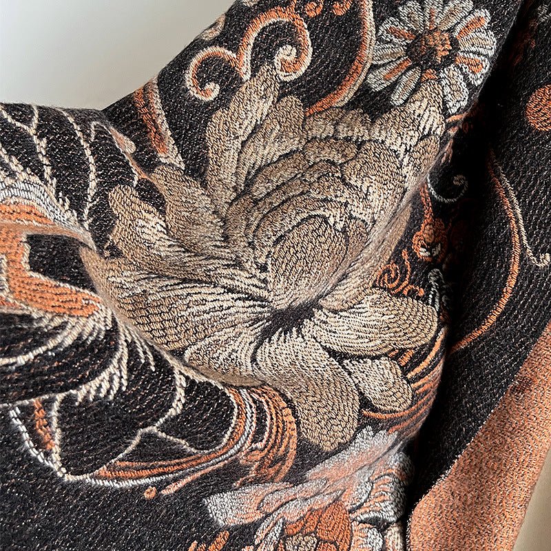 Women's Cashmere Design Winter Shawl Scarf with Embroidery Flowers