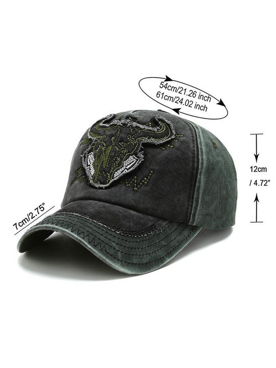 Color-blocked retro washed denim distressed basball cap