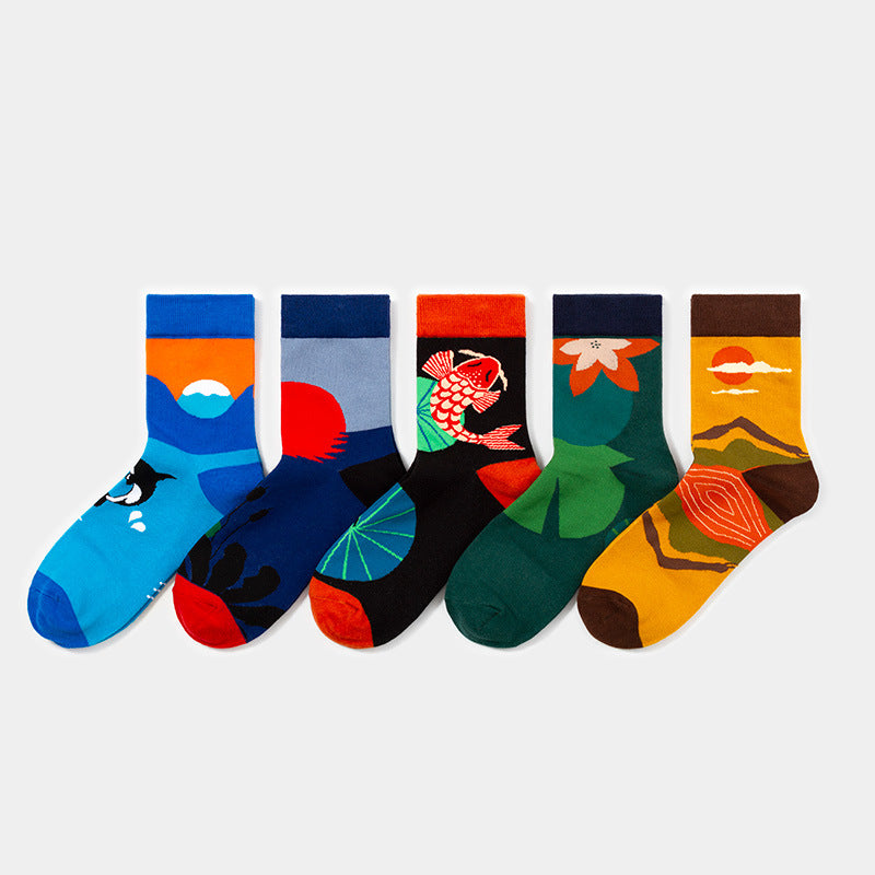 5 Pair set cartoon color trend Autumn and winter socks for men & women