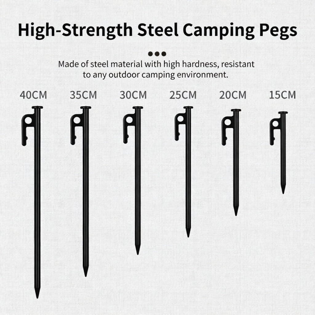 Heavy Duty Black Steel Tent Stakes Pegs Camping Shelter Anchor